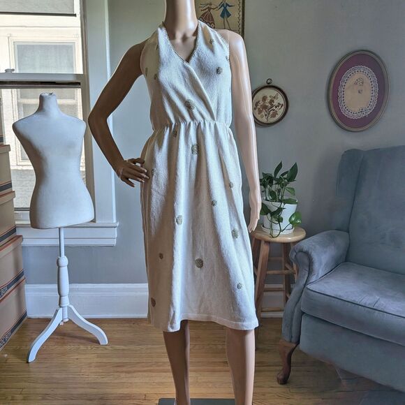 NWT Vintage Kasper for Joan Leslie 90s Knit Dress Halter Gold Polka Dot Size 10 - Picture 1 of 11